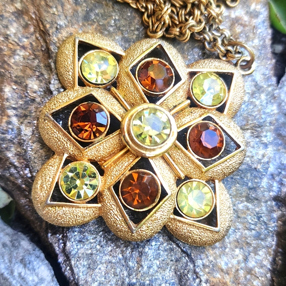 1970's Maltese Cross Pendent Necklace By Sarah Coventry